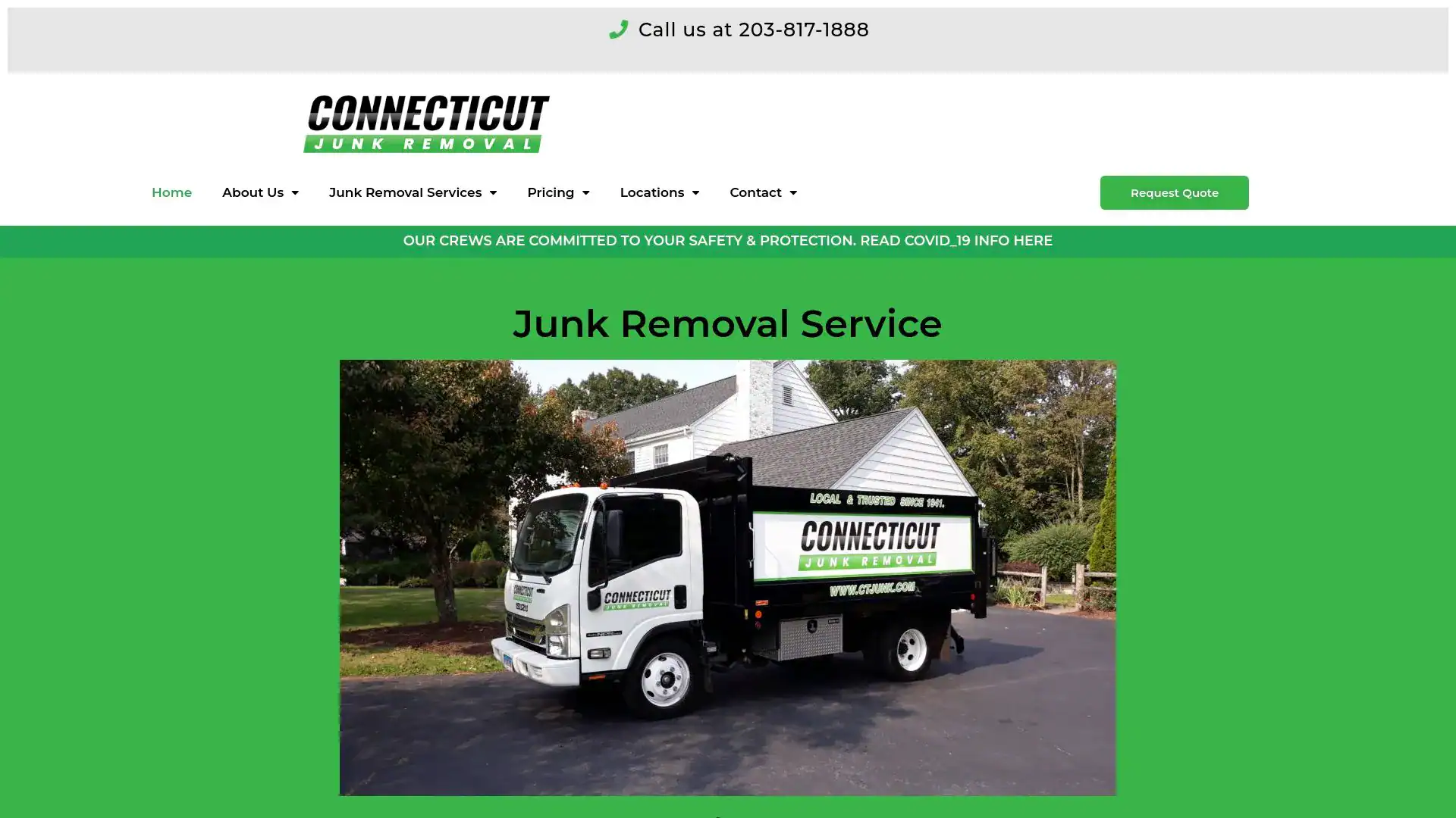 Connecticut Junk Removal LLC homepage showing its fleet.